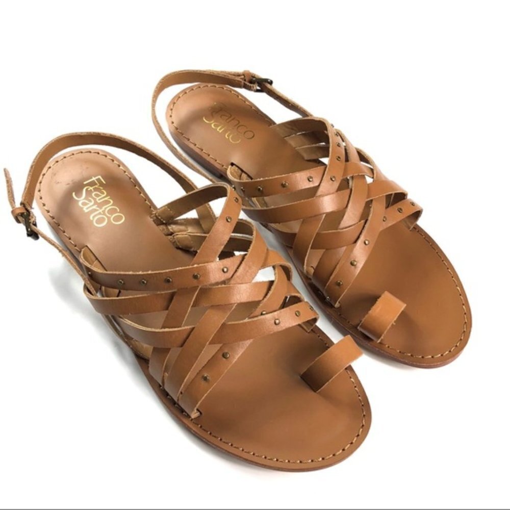Franco Sarto Mack Crisscross Studded Sandals tan 8.5